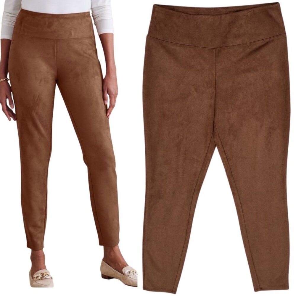 Soft Surroundings Faux Suede Pull-On Leggings in Saddle Tan Brown Women's Size M